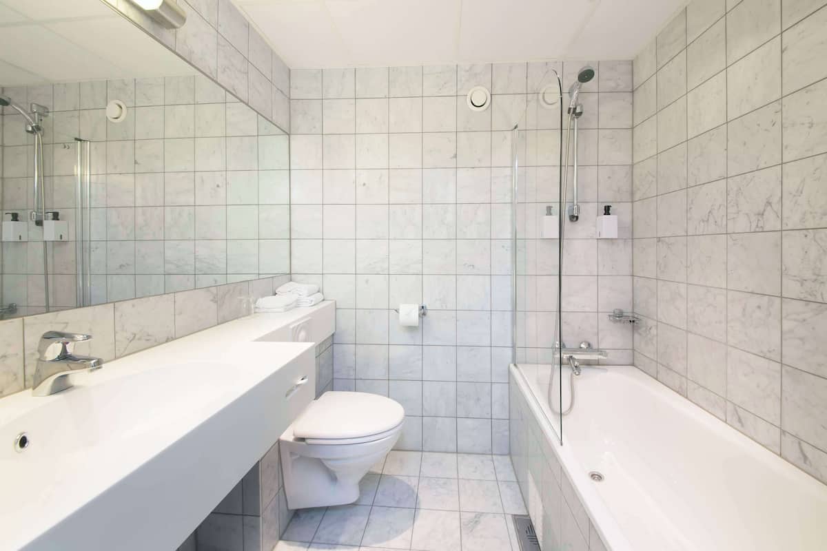 superior twin room (extra) | bathroom | hair dryer, towels