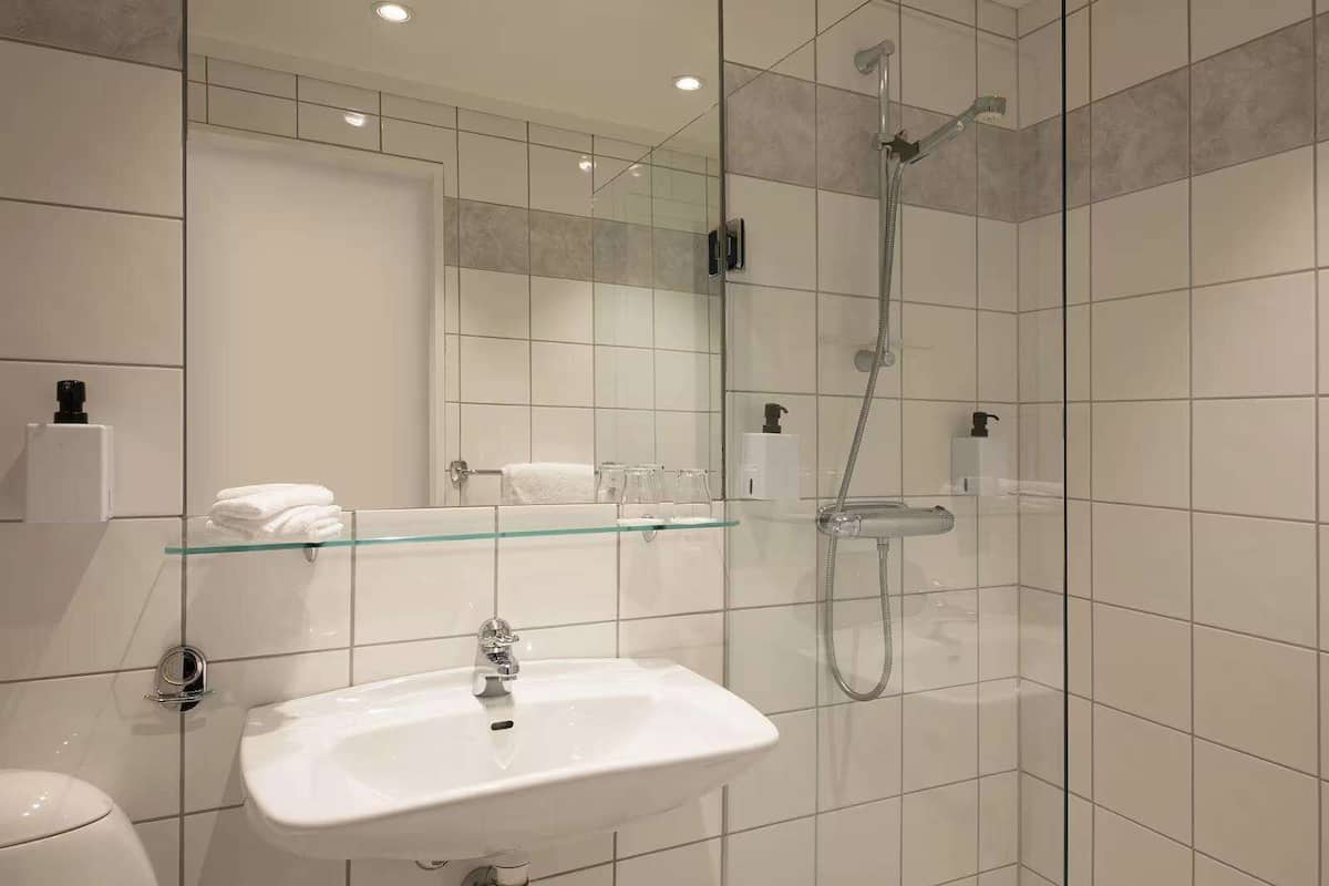 free toiletries, hair dryer, towels