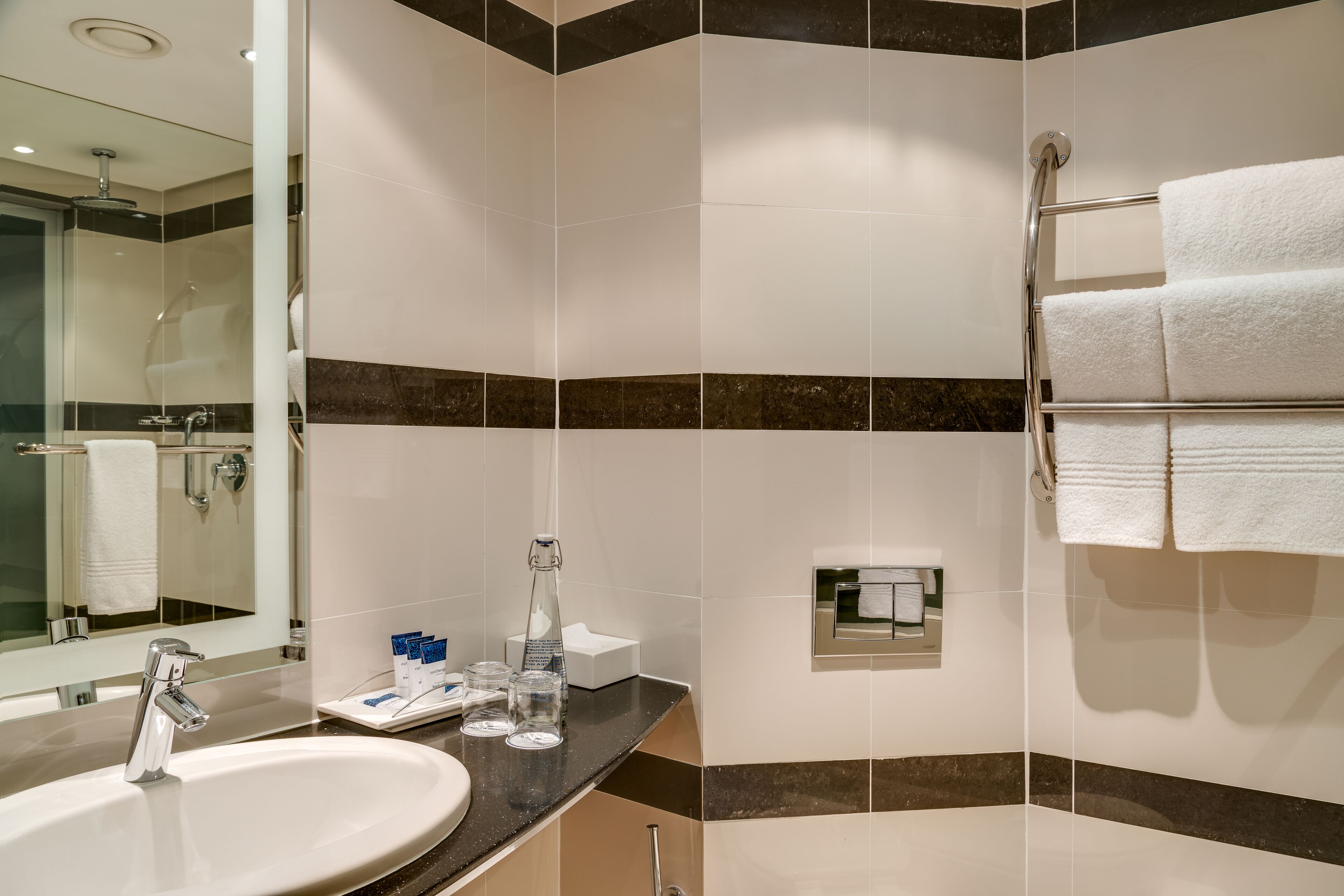 free toiletries, hair dryer, towels