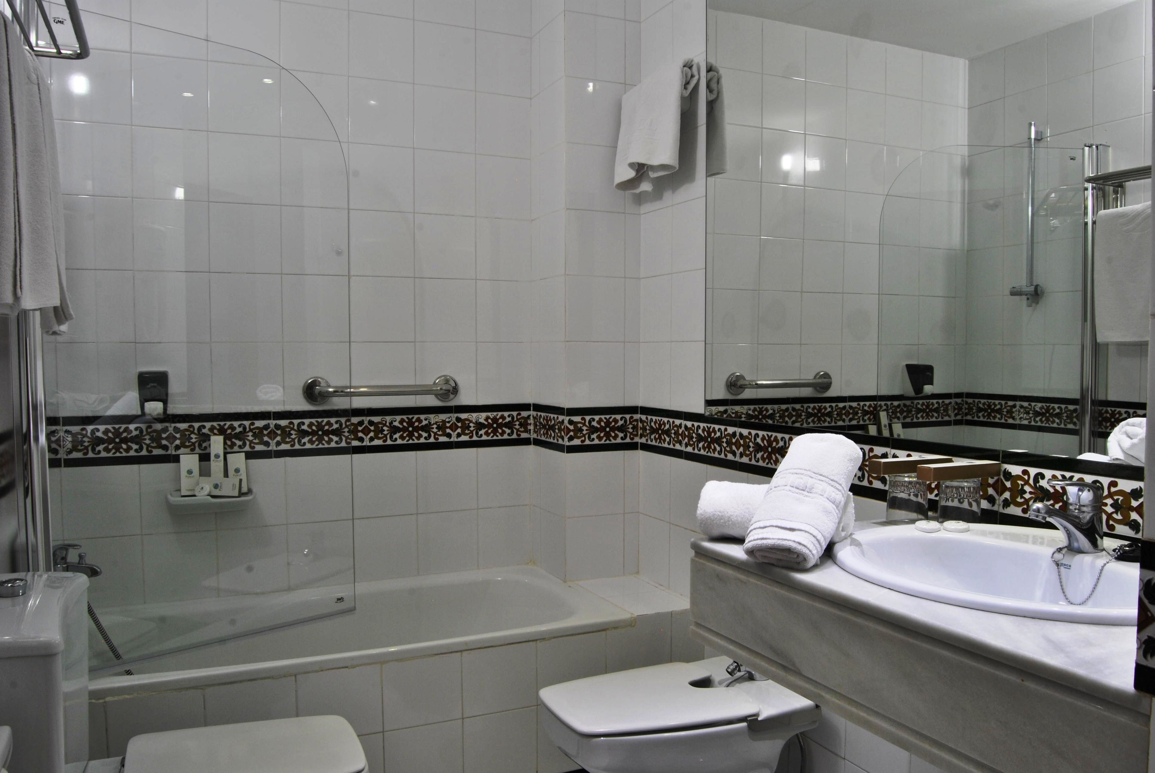 combined shower/bathtub, free toiletries, hair dryer, bidet
