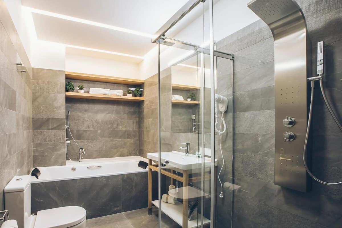 free toiletries, hair dryer, towels