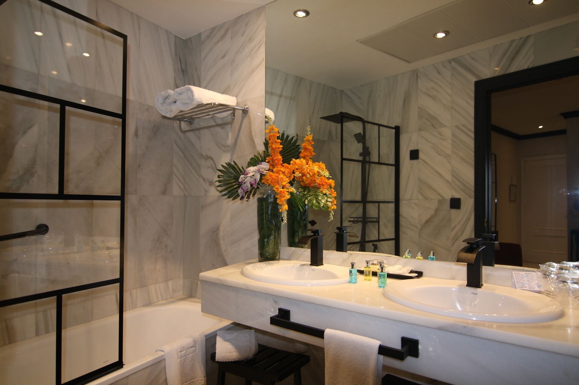 free toiletries, hair dryer, bidet, towels