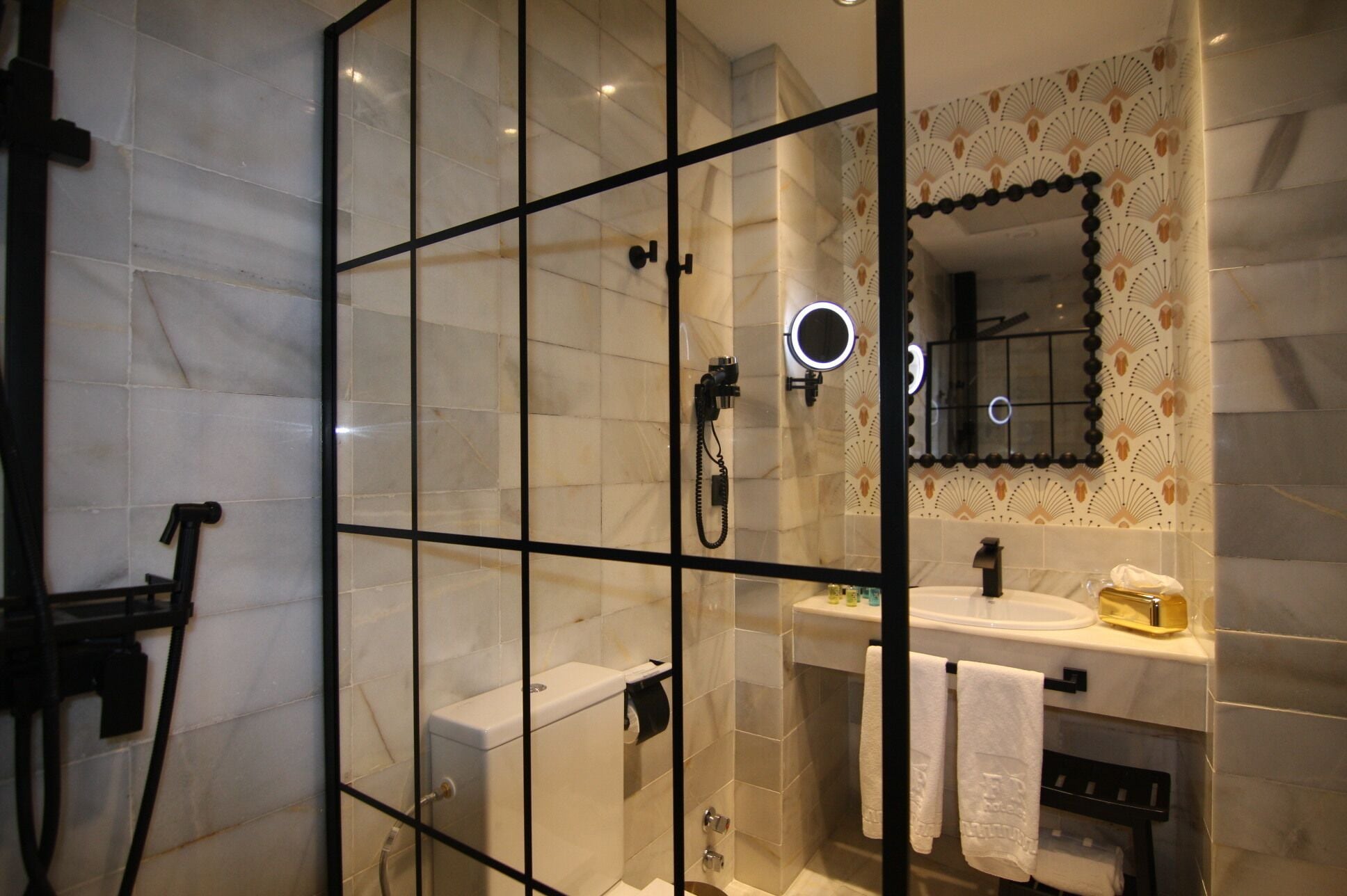 free toiletries, hair dryer, bidet, towels