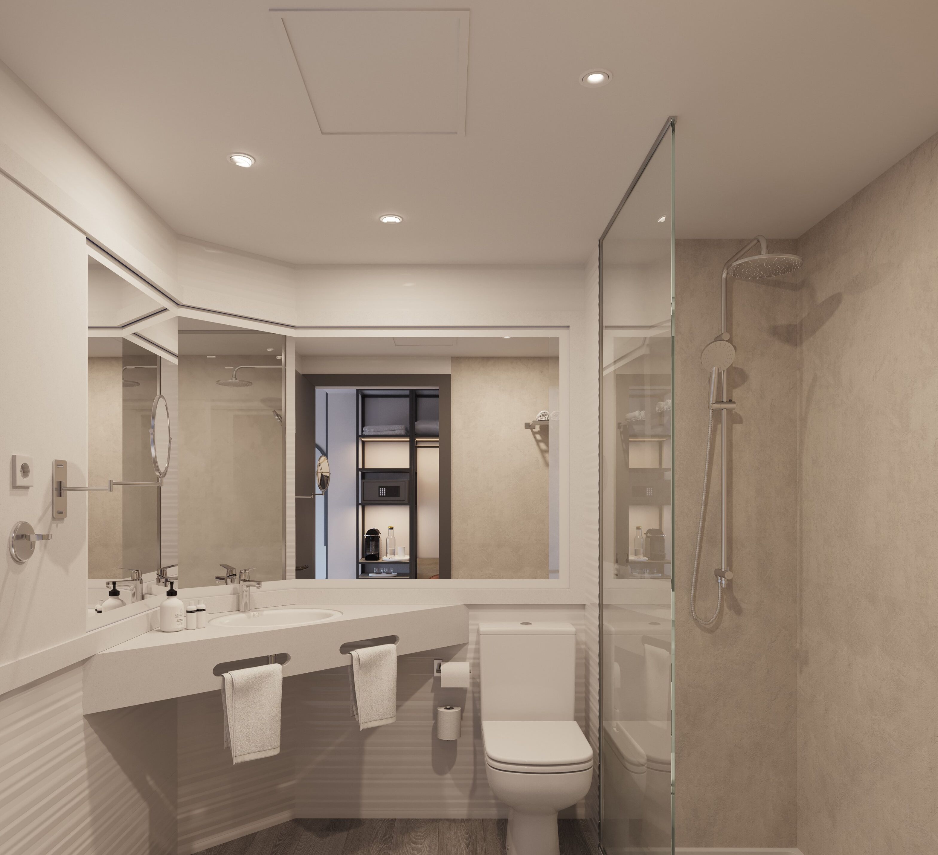 combined shower/bathtub, free toiletries, hair dryer, towels