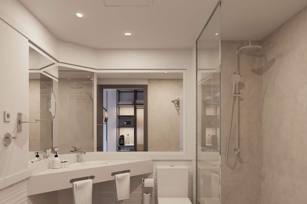 combined shower/bathtub, free toiletries, hair dryer, towels