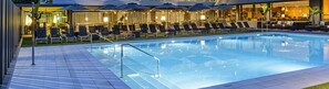 Outdoor pool, pool umbrellas, pool loungers