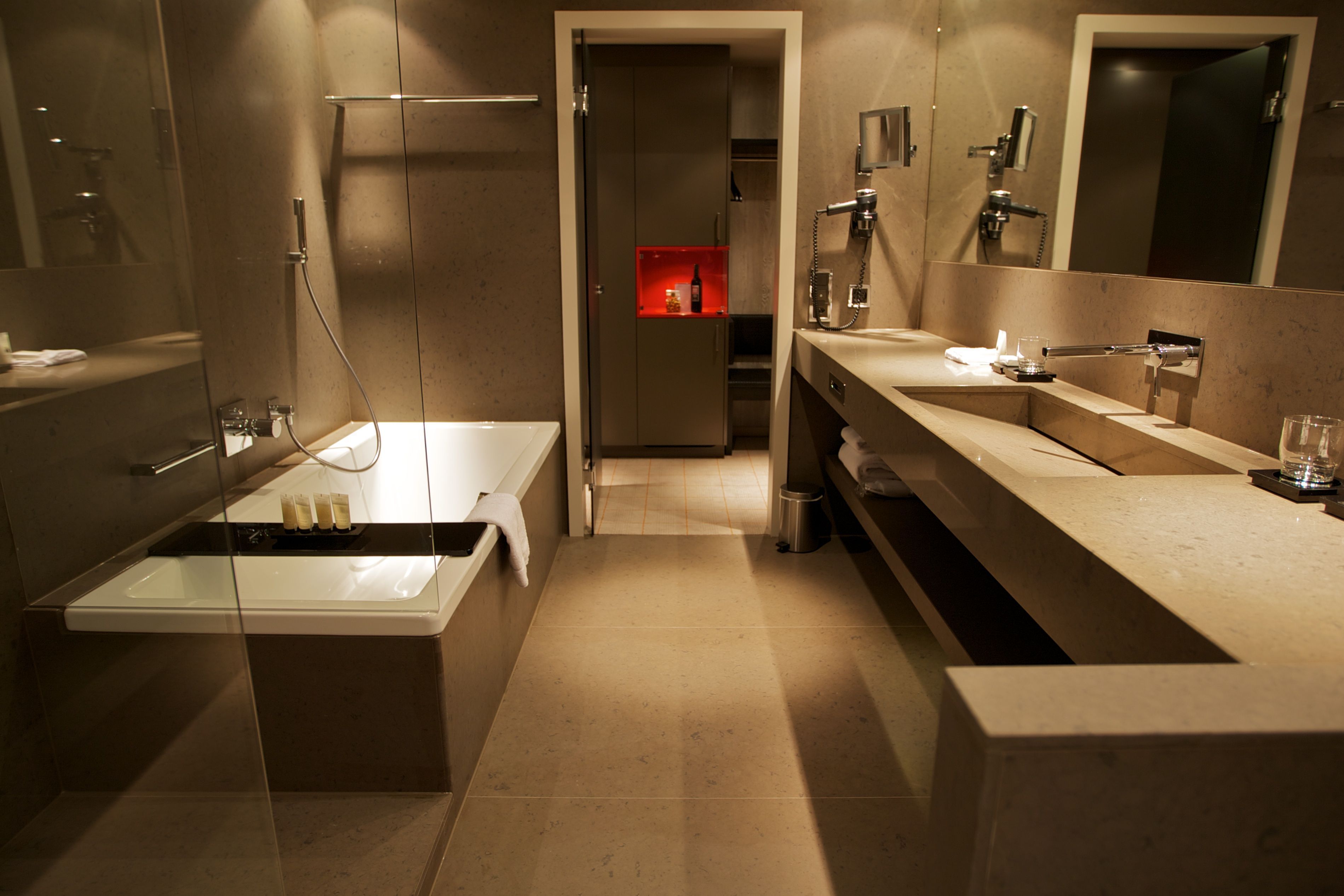 free toiletries, hair dryer, towels