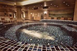 Indoor pool, open 10:00 AM to 10:00 PM, sun loungers