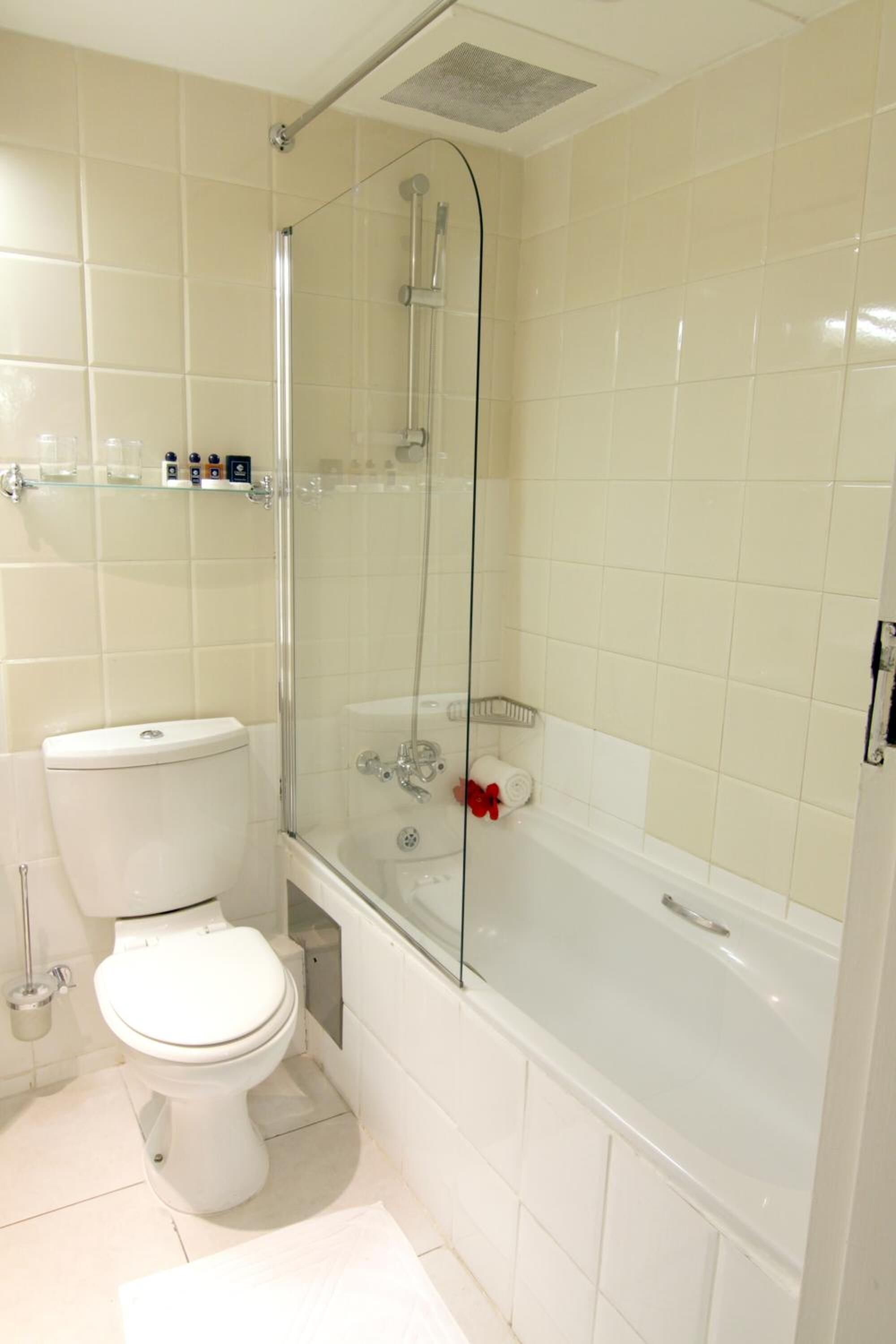 bathtub, eco-friendly toiletries, towels