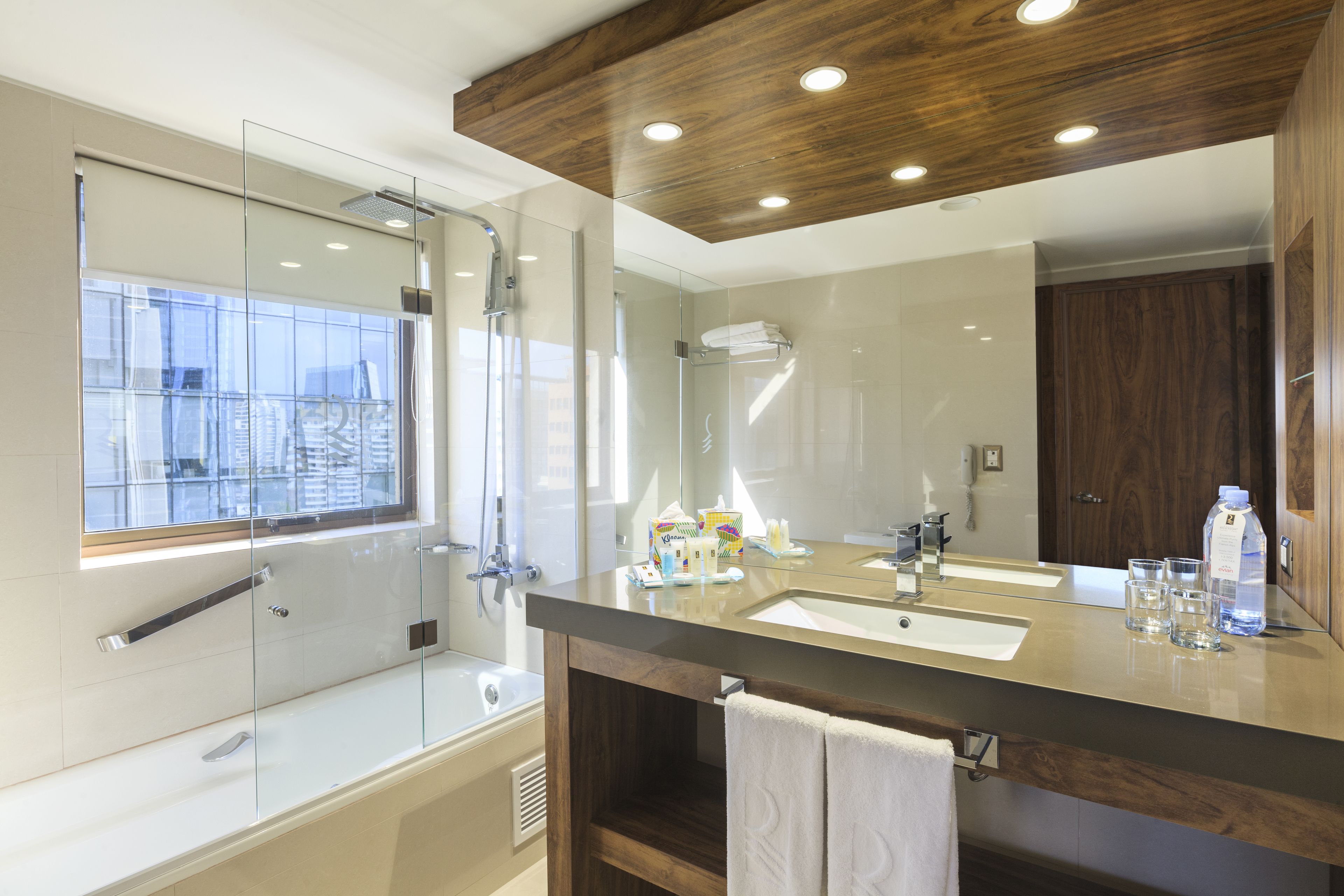 shower, free toiletries, hair dryer, towels