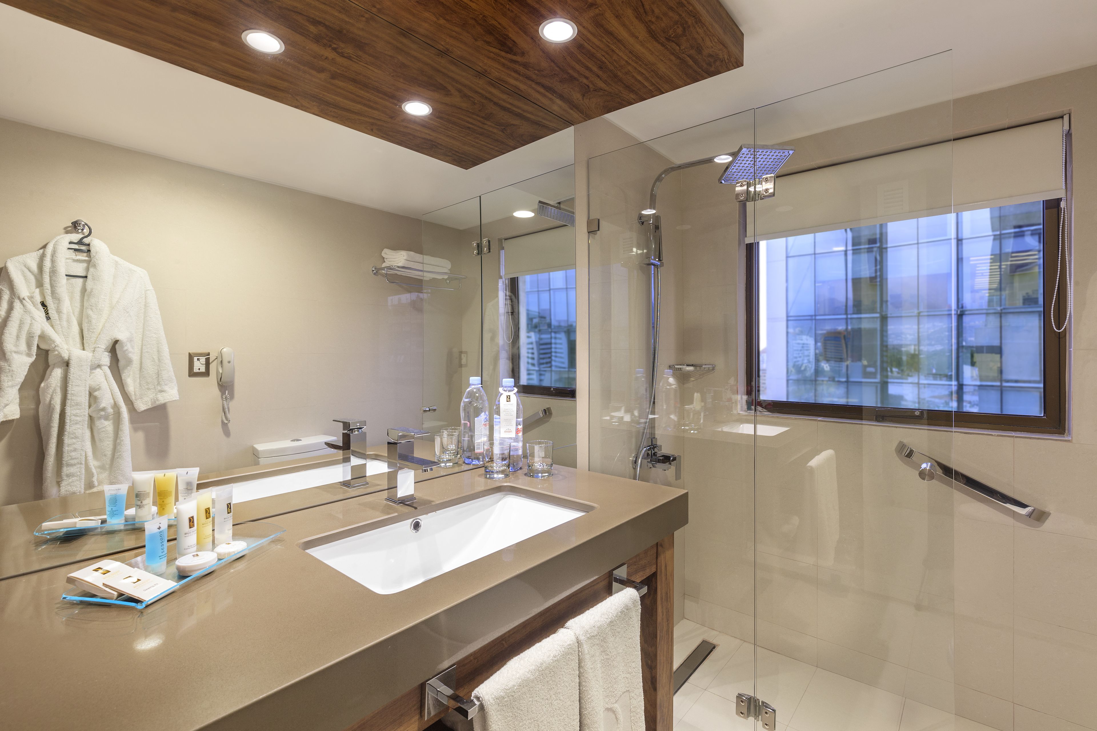 shower, free toiletries, hair dryer, towels