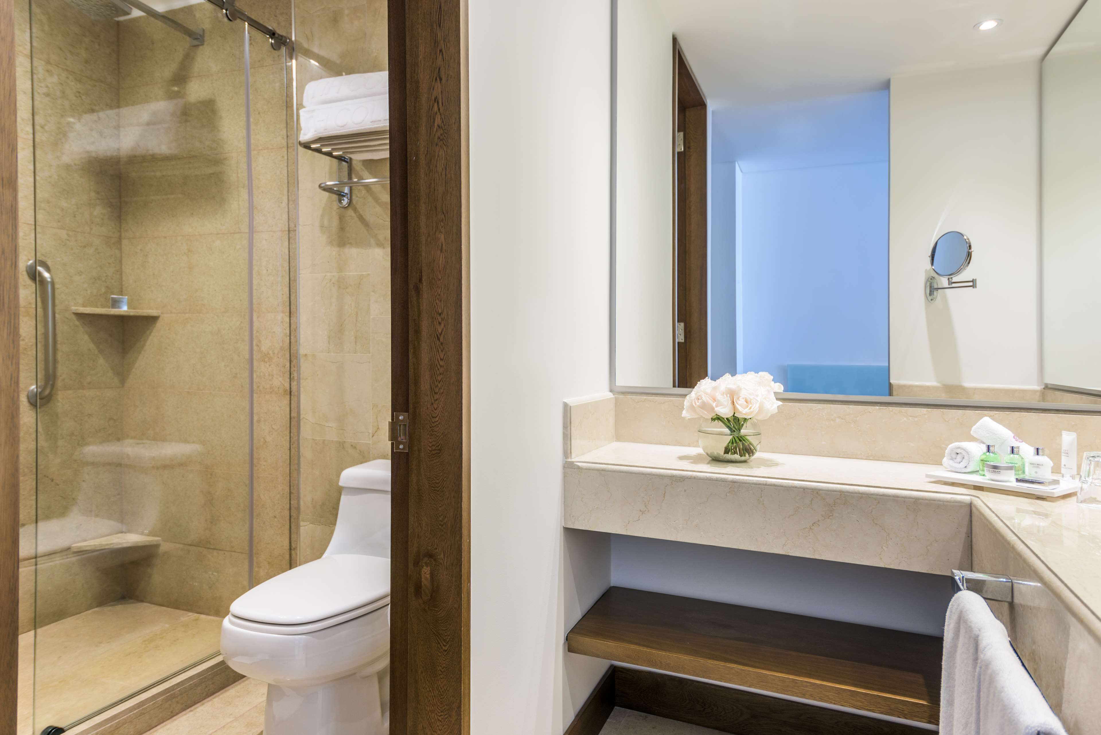 shower, rainfall showerhead, eco-friendly toiletries, hair dryer