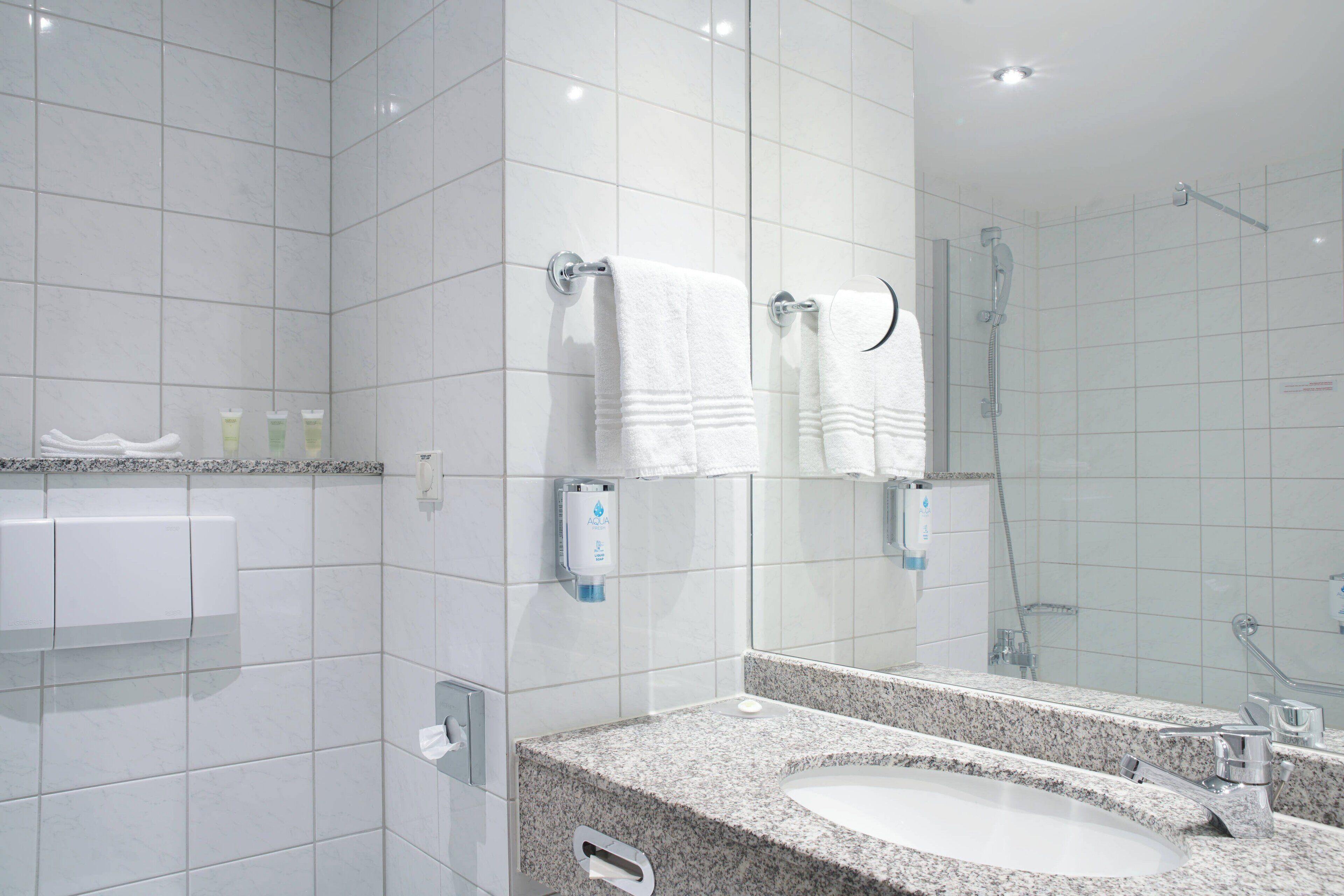 free toiletries, hair dryer, towels