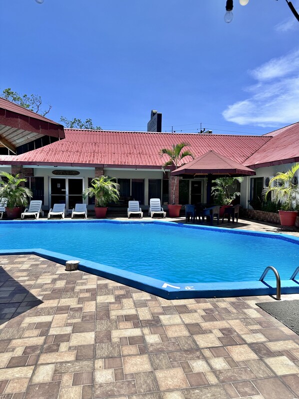 Outdoor pool, pool loungers