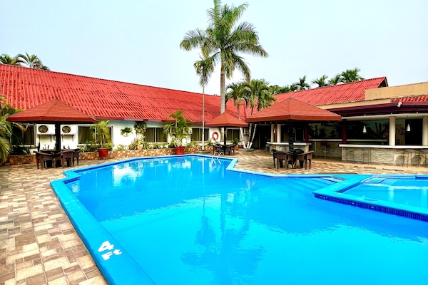 Outdoor pool, sun loungers