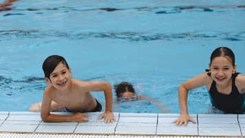 Outdoor pool, pool umbrellas, pool loungers