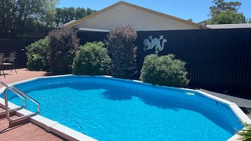 Seasonal outdoor pool, sun loungers