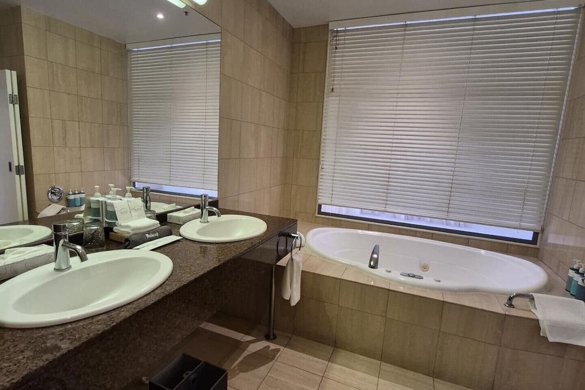 executive suite | bathroom | combined shower/bathtub, eco-friendly toiletries, hair dryer, bathrobes