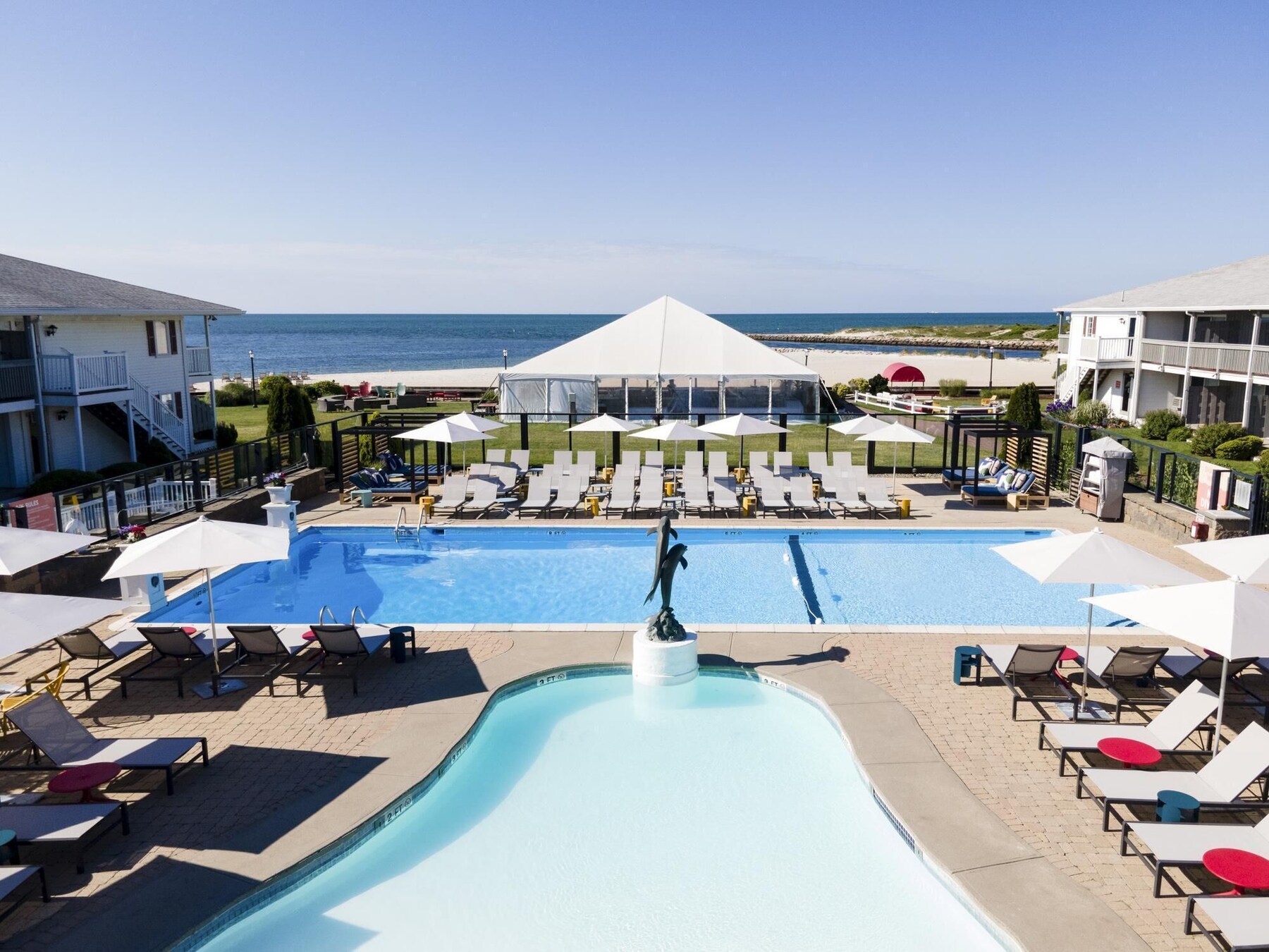 Indoor pool, seasonal outdoor pool, pool umbrellas, sun loungers