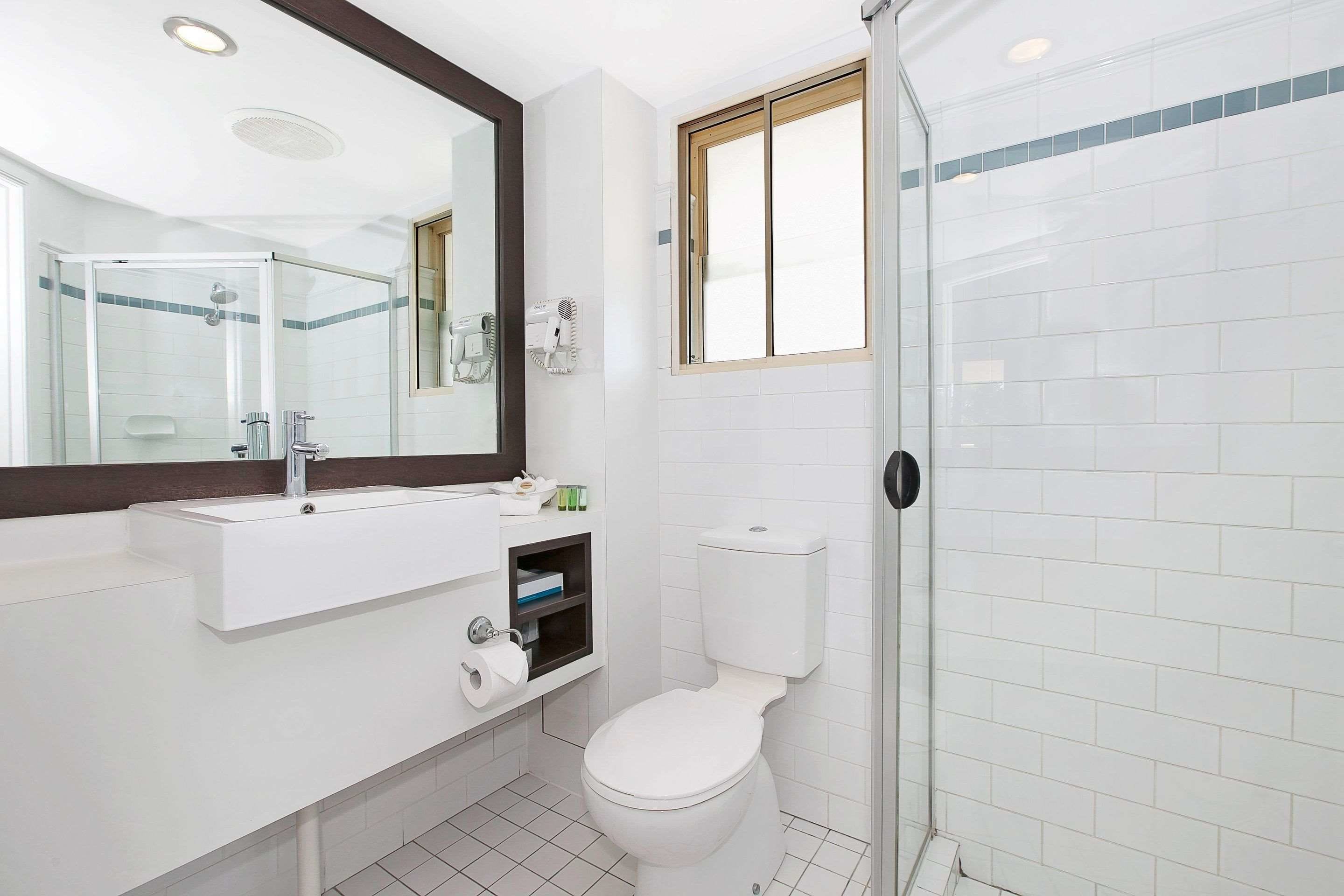 free toiletries, hair dryer, towels