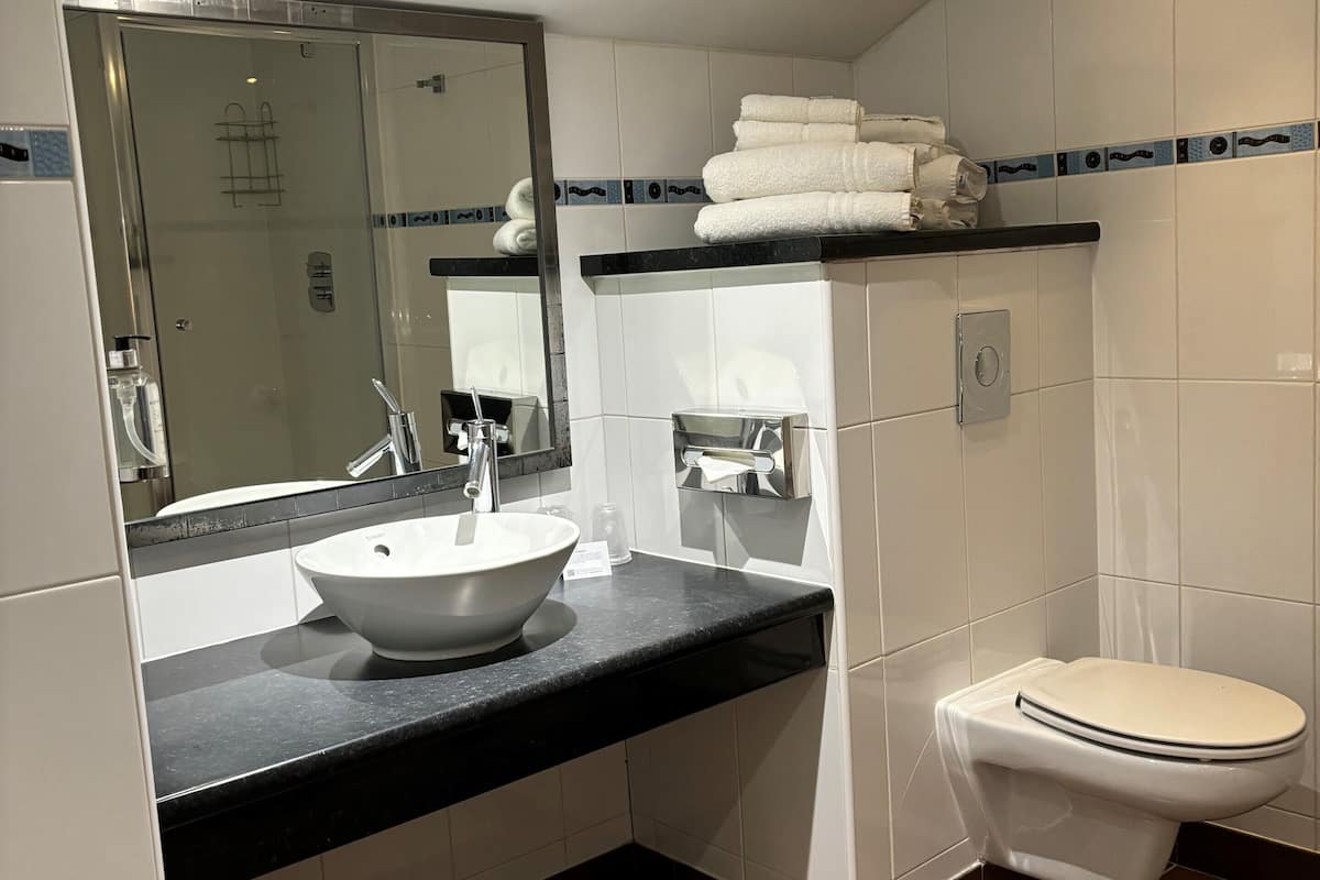 suite, 1 king bed | bathroom | shower, hair dryer, towels
