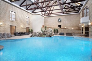 Indoor pool, open 7:00 AM to 9:00 PM, sun loungers
