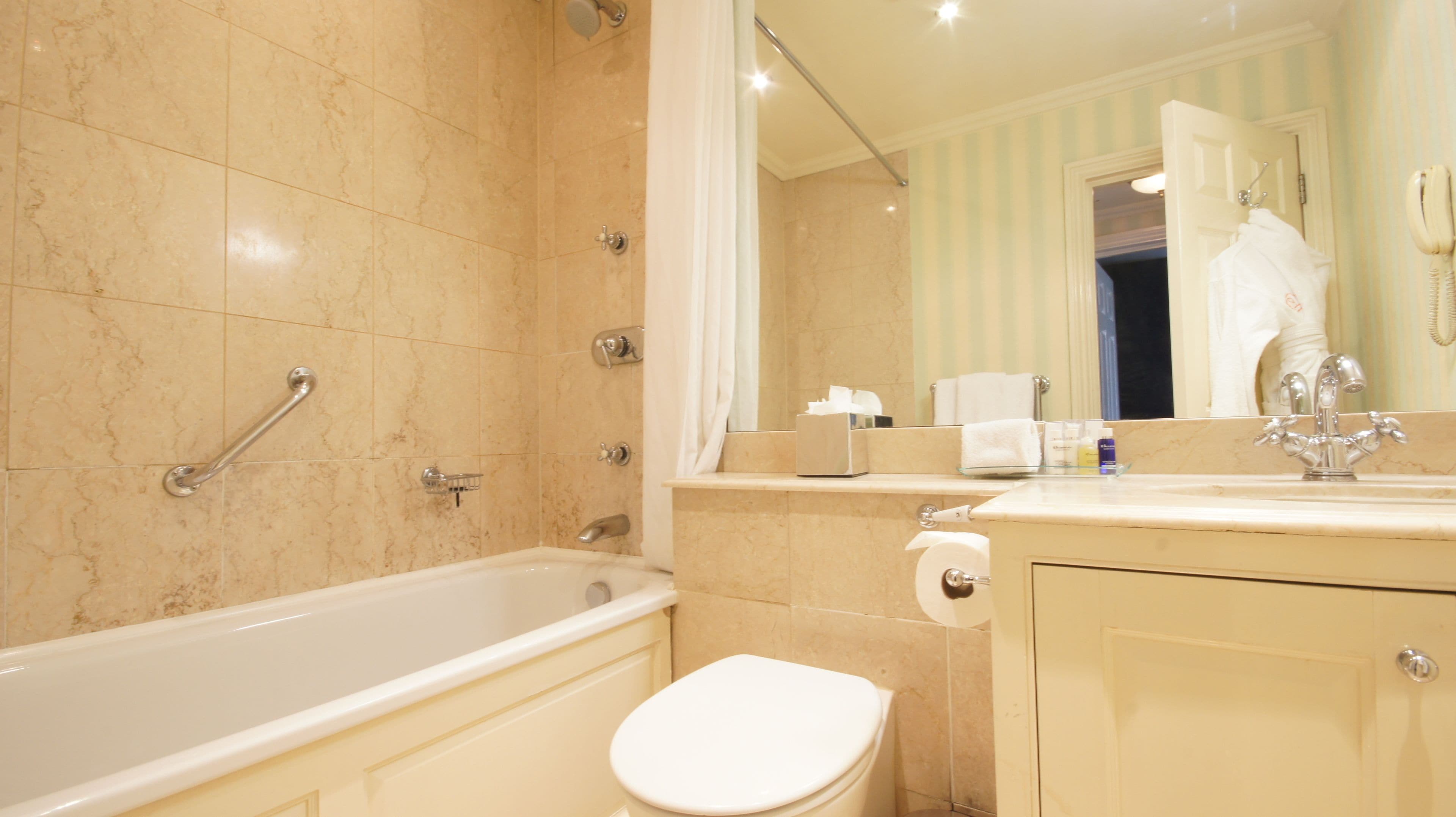 free toiletries, hair dryer, bathrobes, slippers