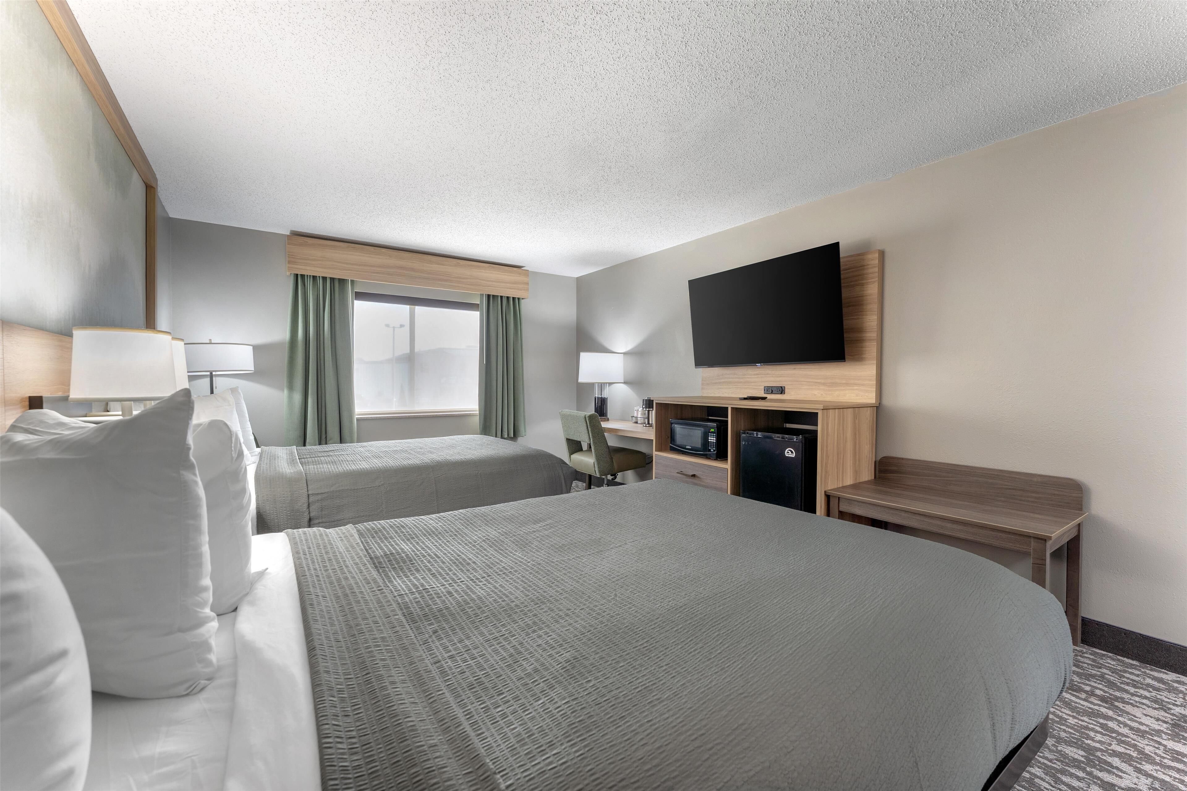 standard room, 2 double beds, non smoking, refrigerator & microwave | 1 bedroom, in-room safe, desk, laptop workspace