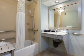 One King Bed, Non-Smoking, Accessible | Bathroom | Combined shower/bathtub, free toiletries, hair dryer, towels