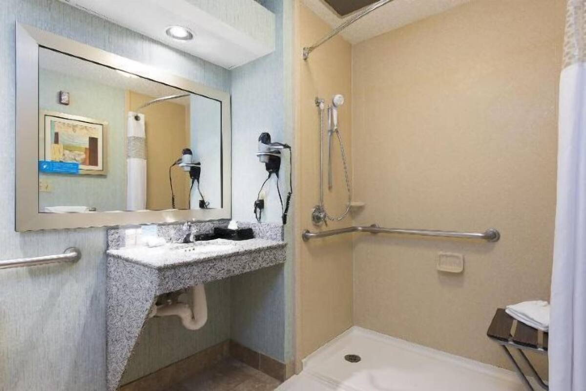 Bathroom | Combined shower/tub, free toiletries, hair dryer, towels
