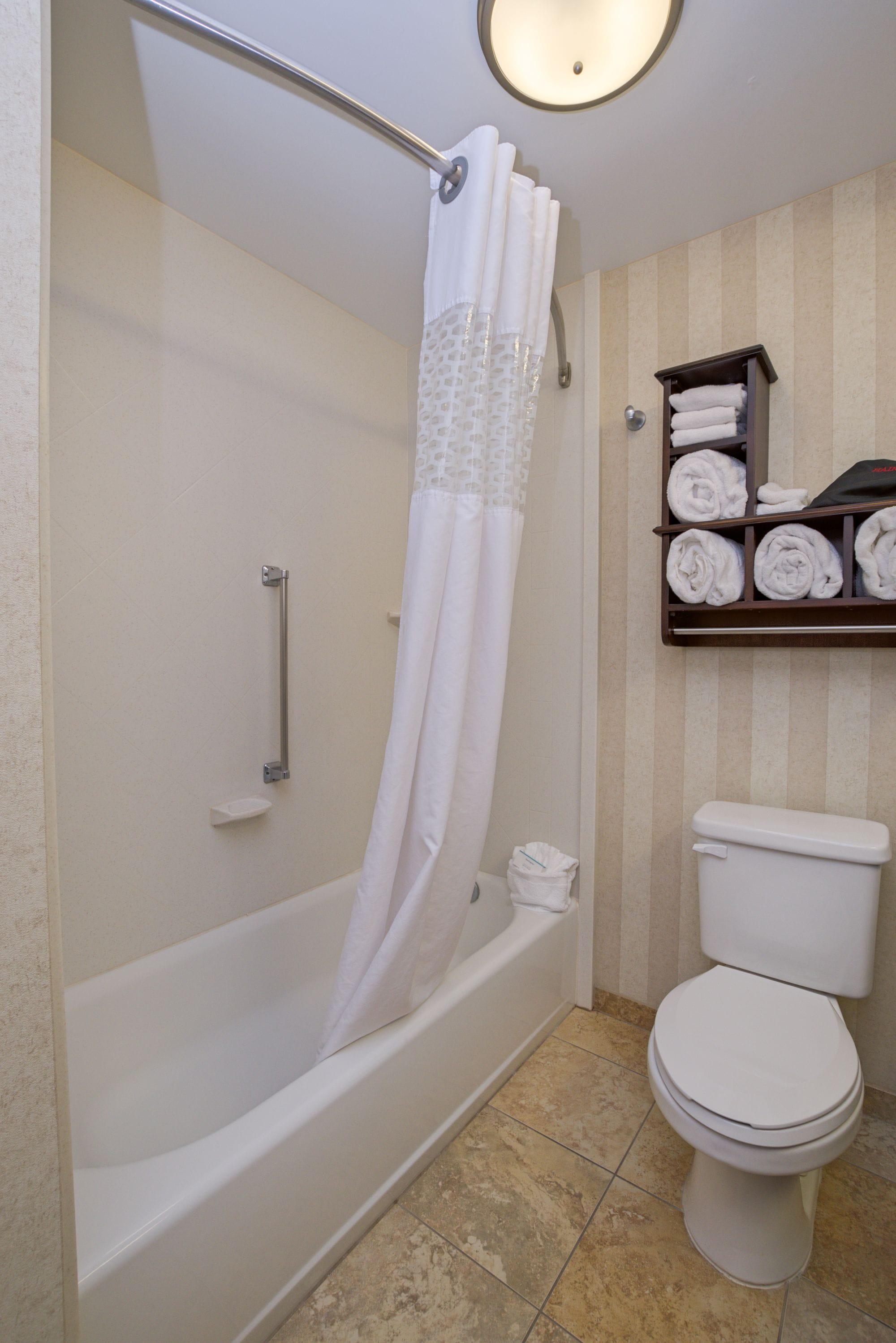 combined shower/bathtub, free toiletries, hair dryer, towels