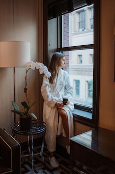 Hotel room view looking out at The Iroquois New York