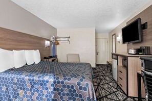 Desk, laptop workspace, free WiFi, bed sheets