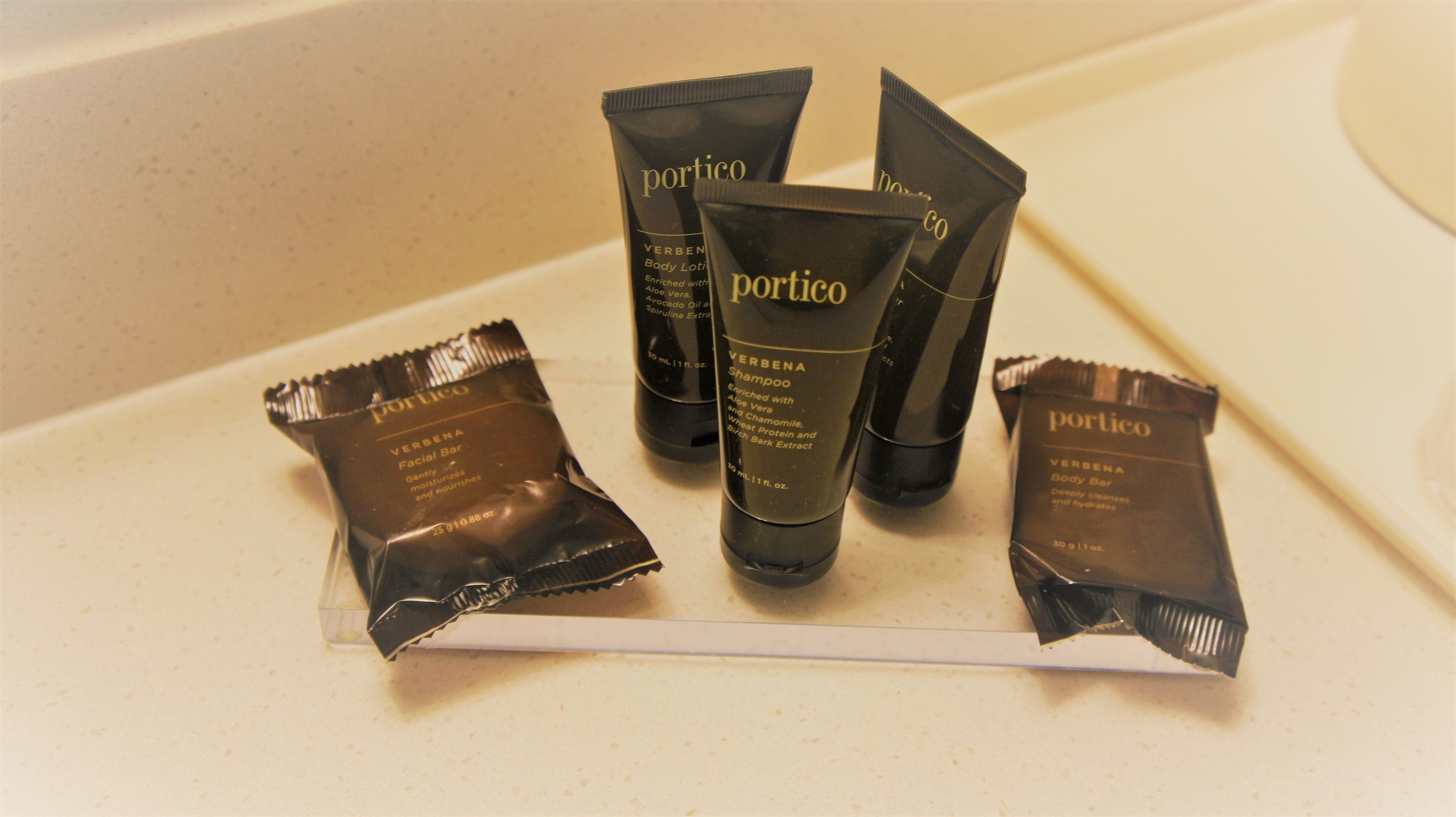 free toiletries, hair dryer, towels