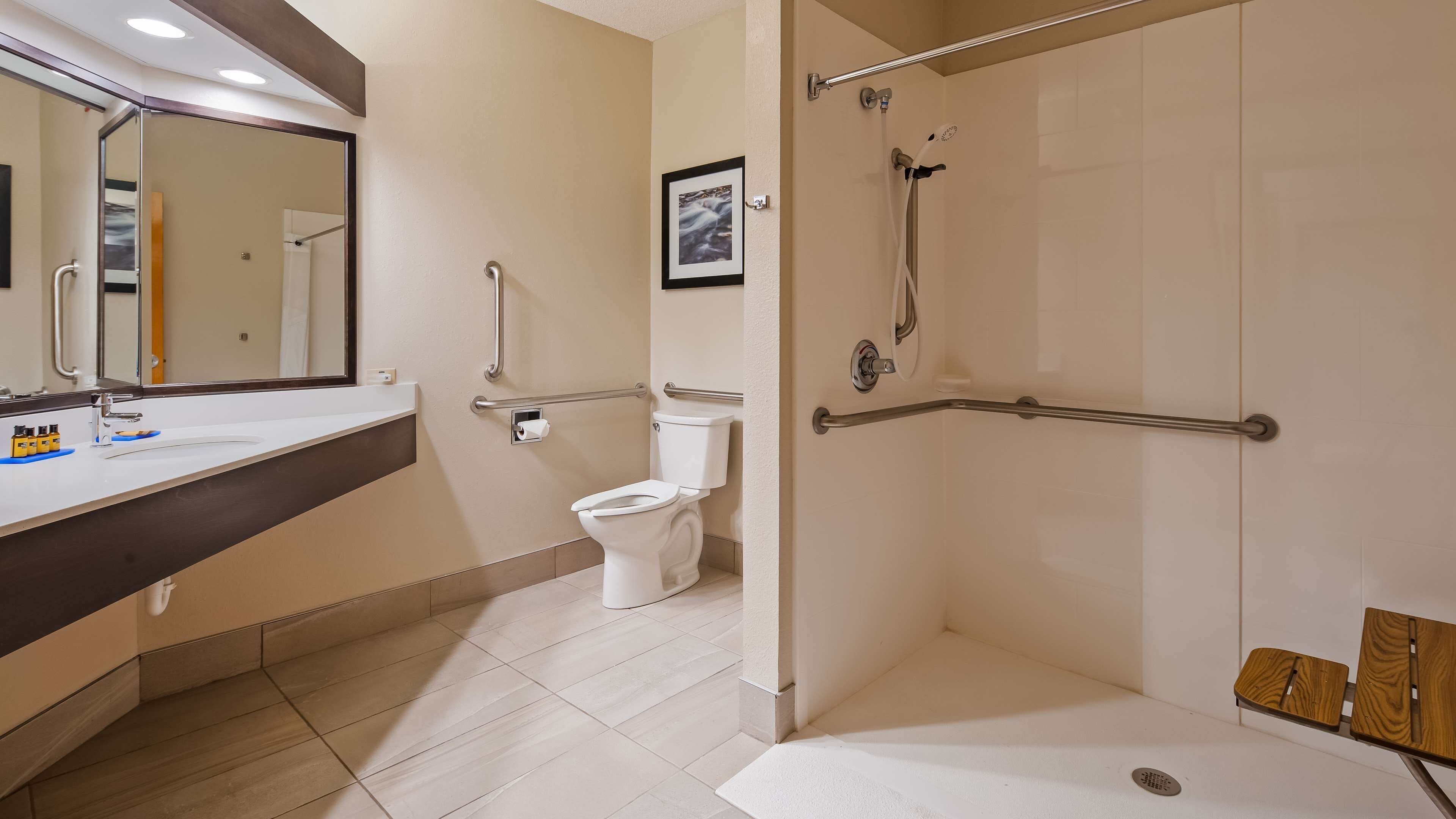 shower, free toiletries, hair dryer, towels