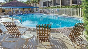 Outdoor pool, open 8:00 AM to 11:00 PM, pool umbrellas, pool loungers