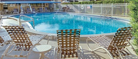 Outdoor pool, open 8:00 AM to 11:00 PM, pool umbrellas, sun loungers