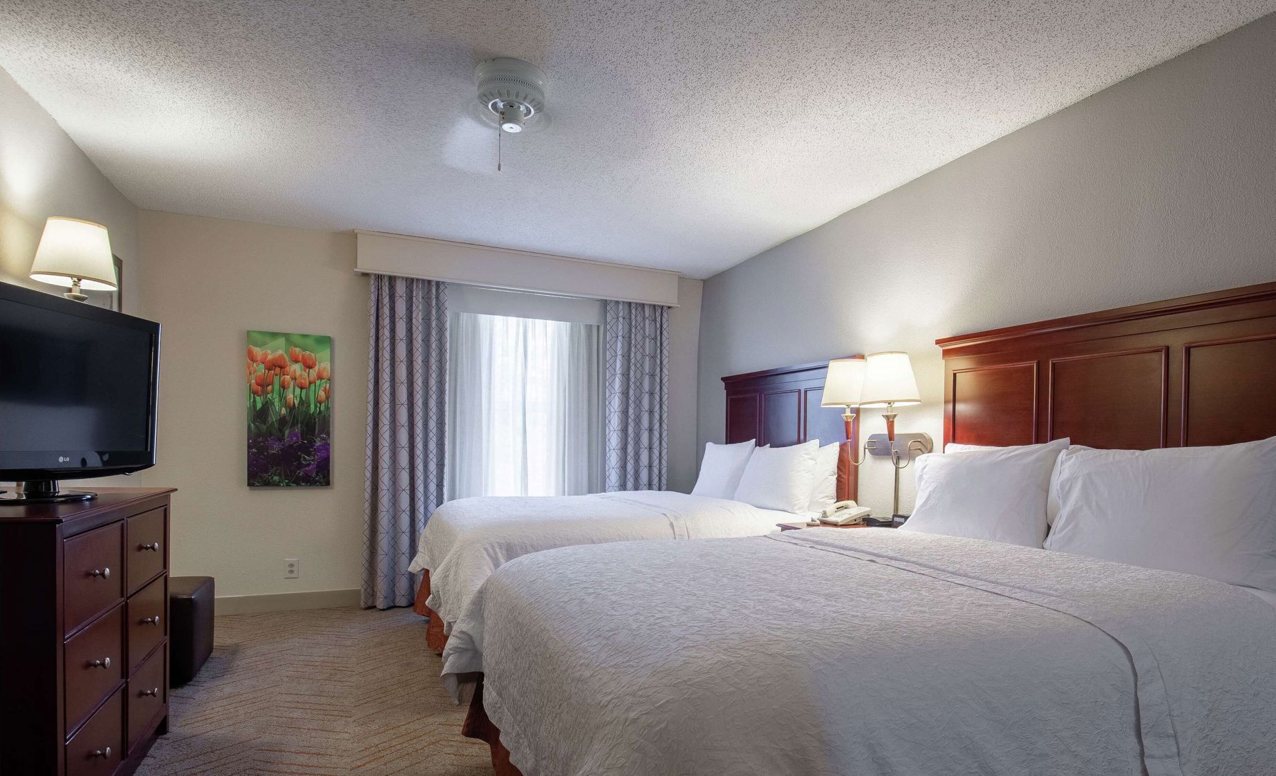 خزنة داخل الغرفة ومكتب ومساحة عمل للكمبيوتر المحمول وستائر تعتيم