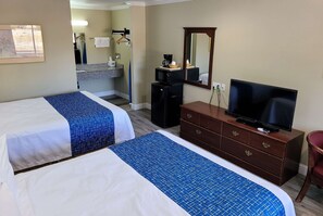 Desk, laptop workspace, iron/ironing board, free cots/infant beds