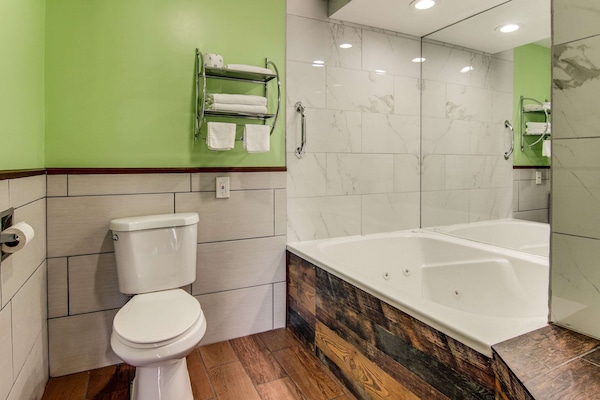 Room, 1 King Bed, Non Smoking, Partial Lake View (2-Person Whirlpool) | Bathroom | Combined shower/tub, free toiletries, hair dryer, towels