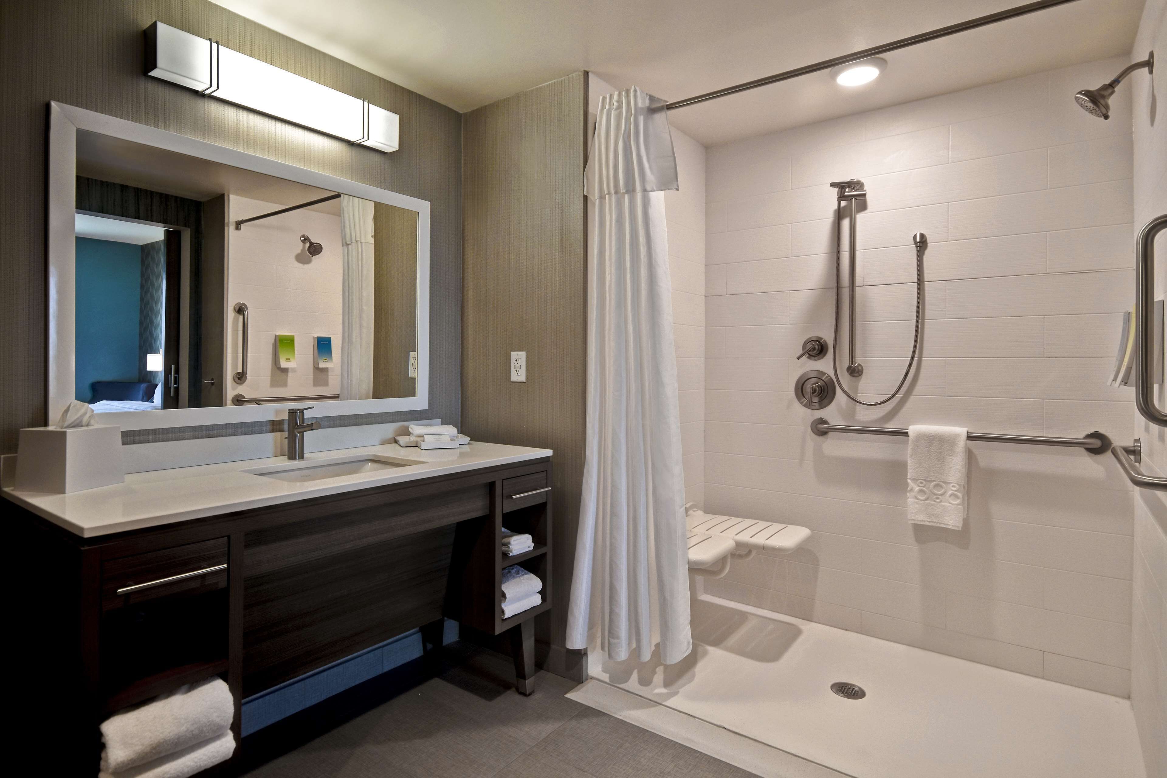 suite, 1 queen bed, accessible (roll-in shower) | bathroom shower