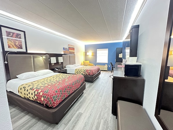 Standard Room, 2 Queen Beds, Non Smoking | 1 bedroom, desk, blackout curtains, cots/infant beds