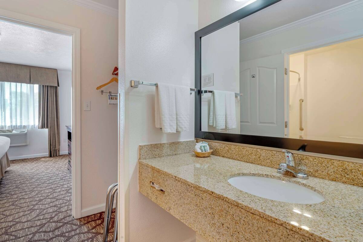 standard room, 1 king bed, refrigerator & microwave (larger room) | 1 bedroom, laptop workspace, iron/ironing board, cots/infant beds