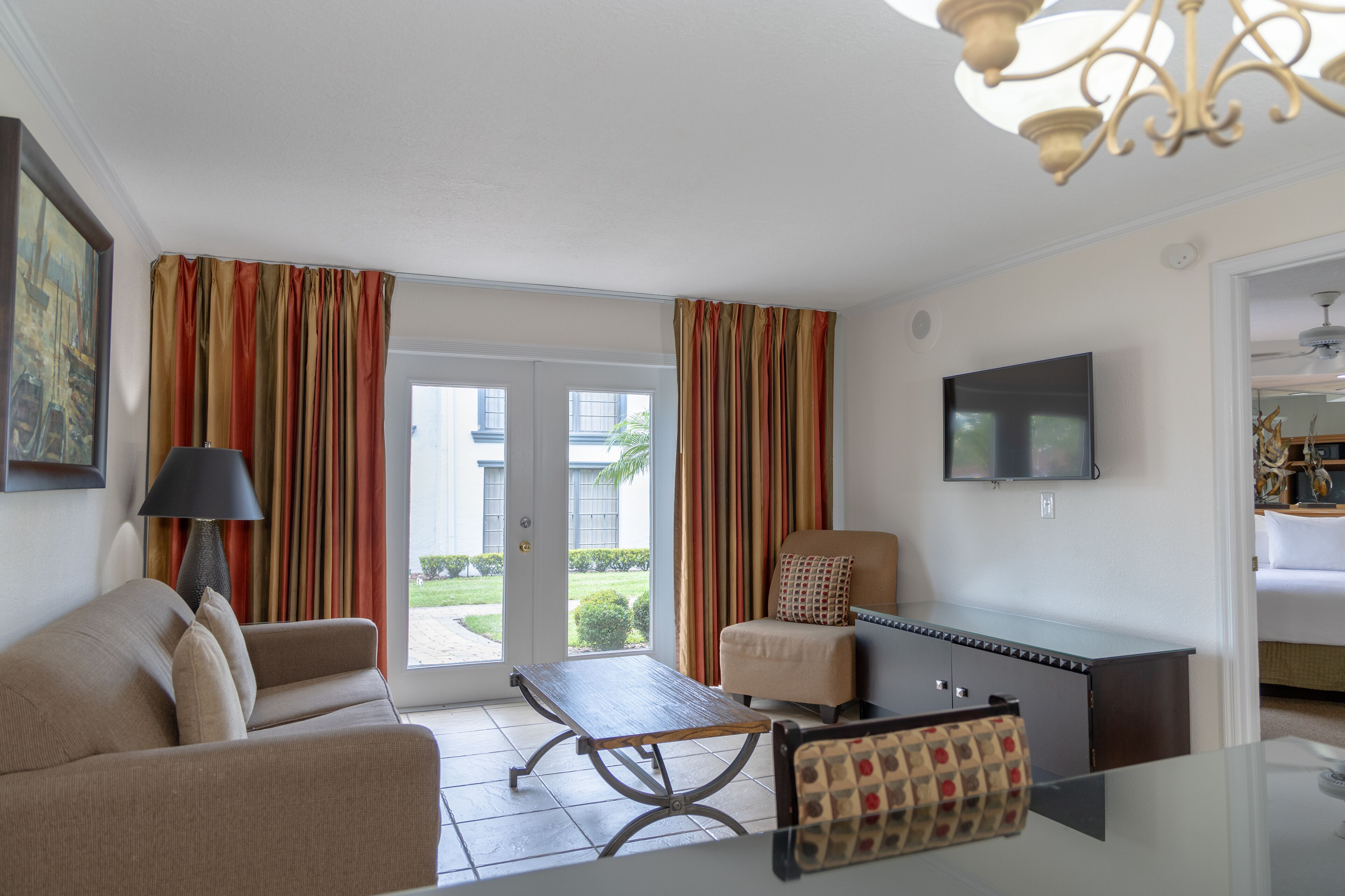 40-inch flat-screen tv with cable channels, tv, dvd player