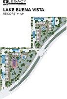 Mapa de un resort en Lake Buena Vista con las zonas señaladas: Magnolia, Palmetto, Cypress, Azalea y Flor de Azahar.