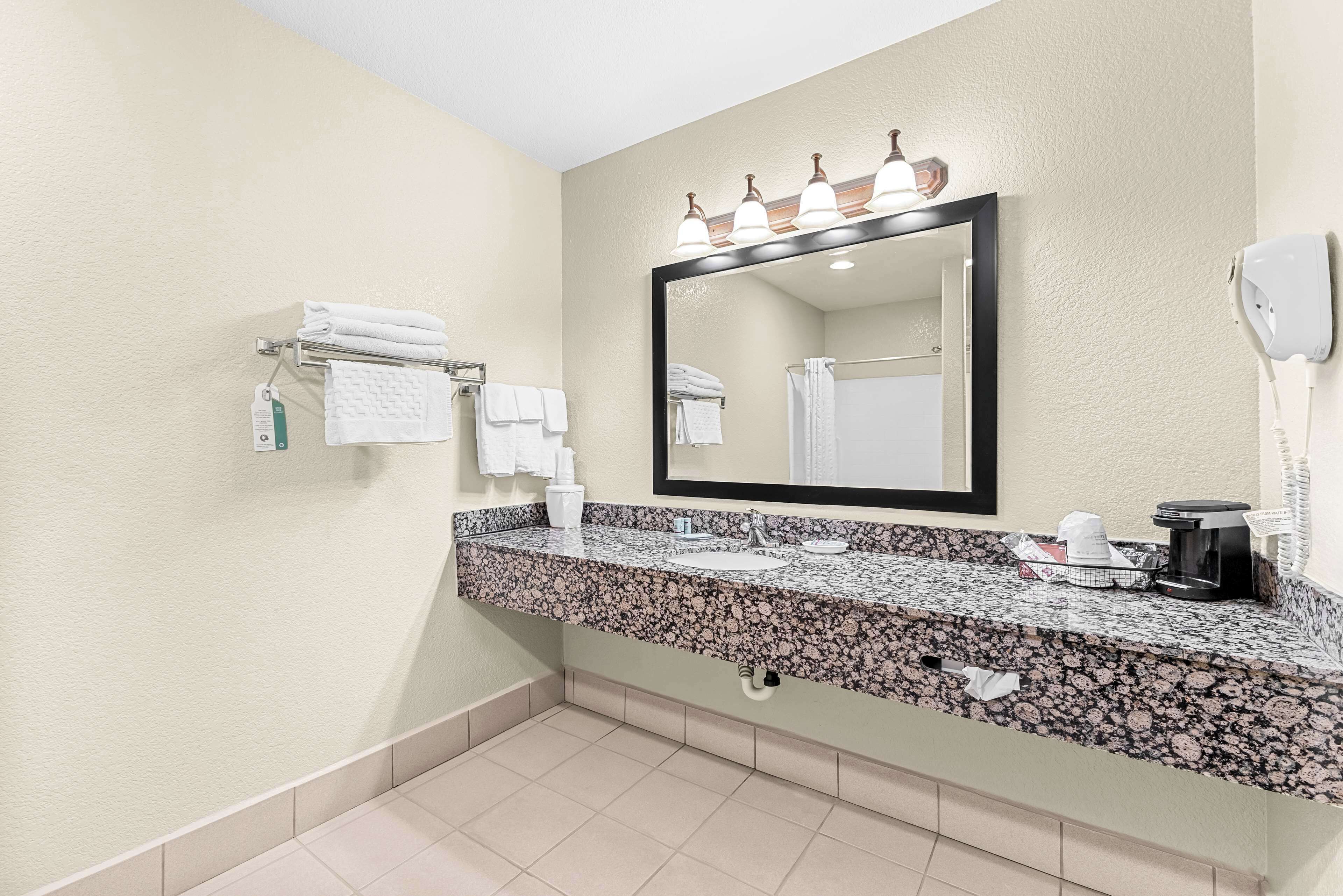 suite, 1 king bed, non smoking, refrigerator & microwave (oversized room;with sofabed) | bathroom | combined shower/bathtub, free toiletries, hair dryer, towels