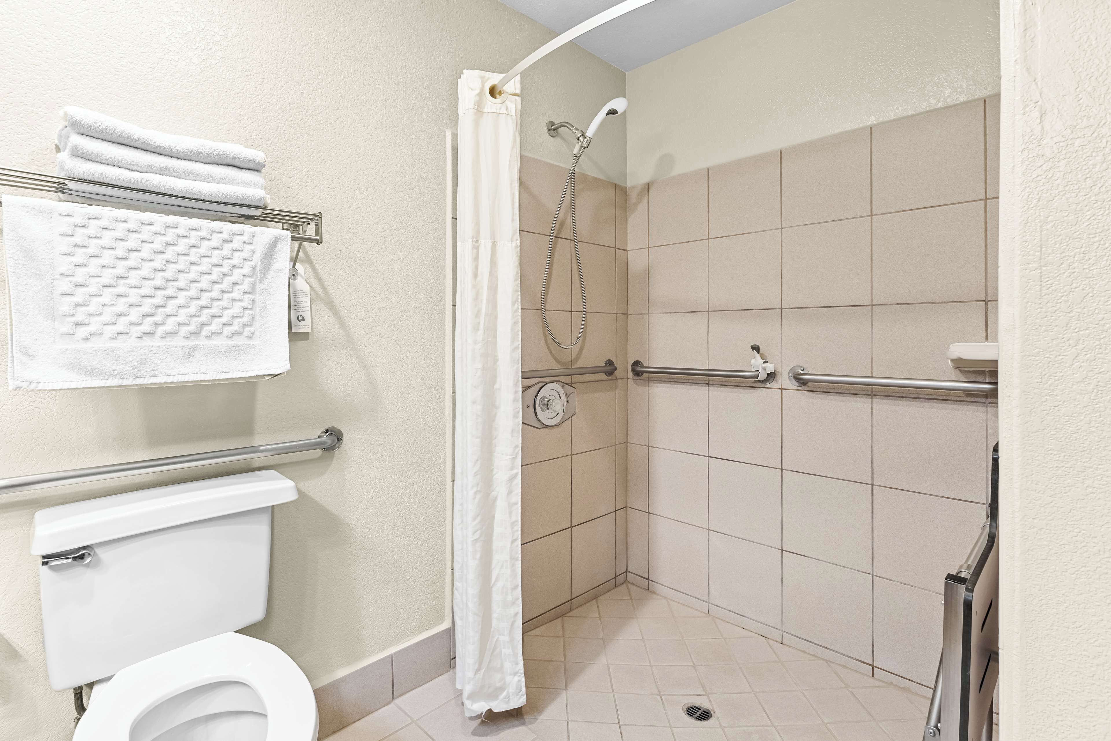 standard room, 1 king bed, accessible, non smoking (walk-in shower) | bathroom | combined shower/bathtub, free toiletries, hair dryer, towels