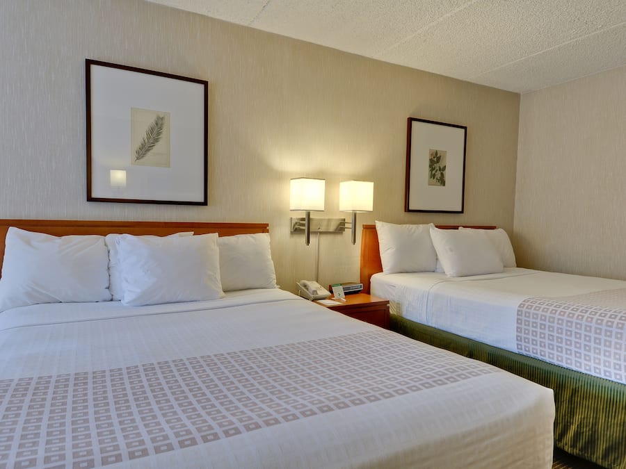 Dobbeltrom, 2 queensize-senger, tilgjengelighetstilpasset | Skrivebord, skrivebord for bærbar PC og blendingsgardiner