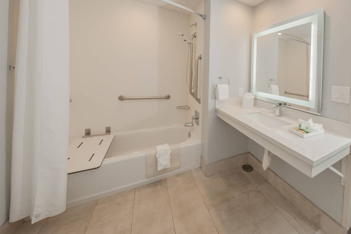 shower, free toiletries, hair dryer, towels