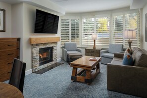 Villa, 2 Bedrooms, Fireplace | Living area | Fireplace, DVD player - Marriott's StreamSide Evergreen at Vail (Vail)